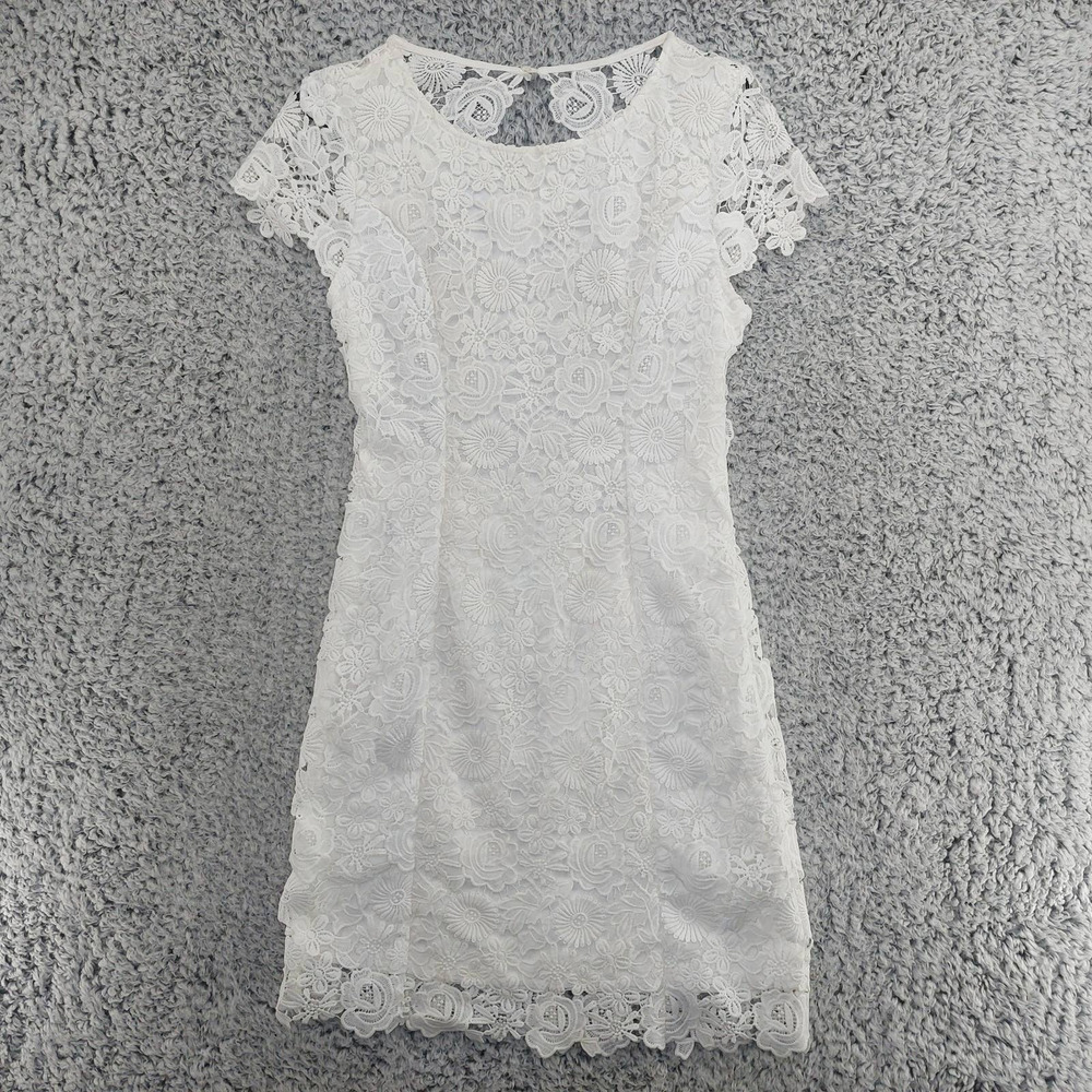 Lulu's Women's Lace Bodycon Dress White Romance Language Backless XL